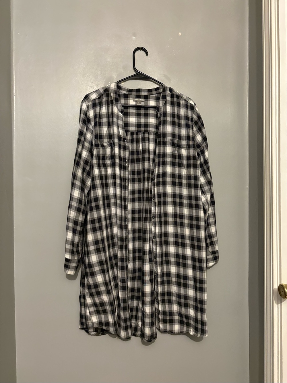 Falls Creek Black & White Plaid Open-Front Shirt Jacket